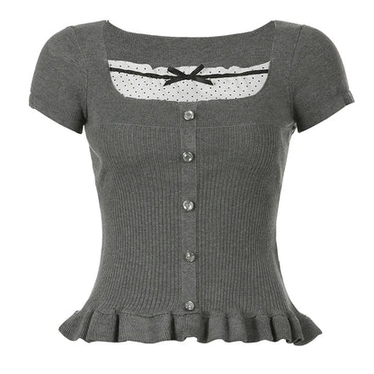 Gray Bow Coquette Top My Store