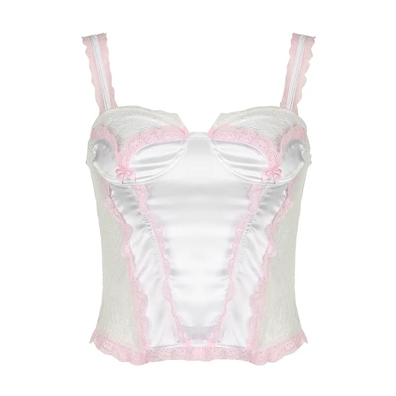 White Satin Coquette Top My Store