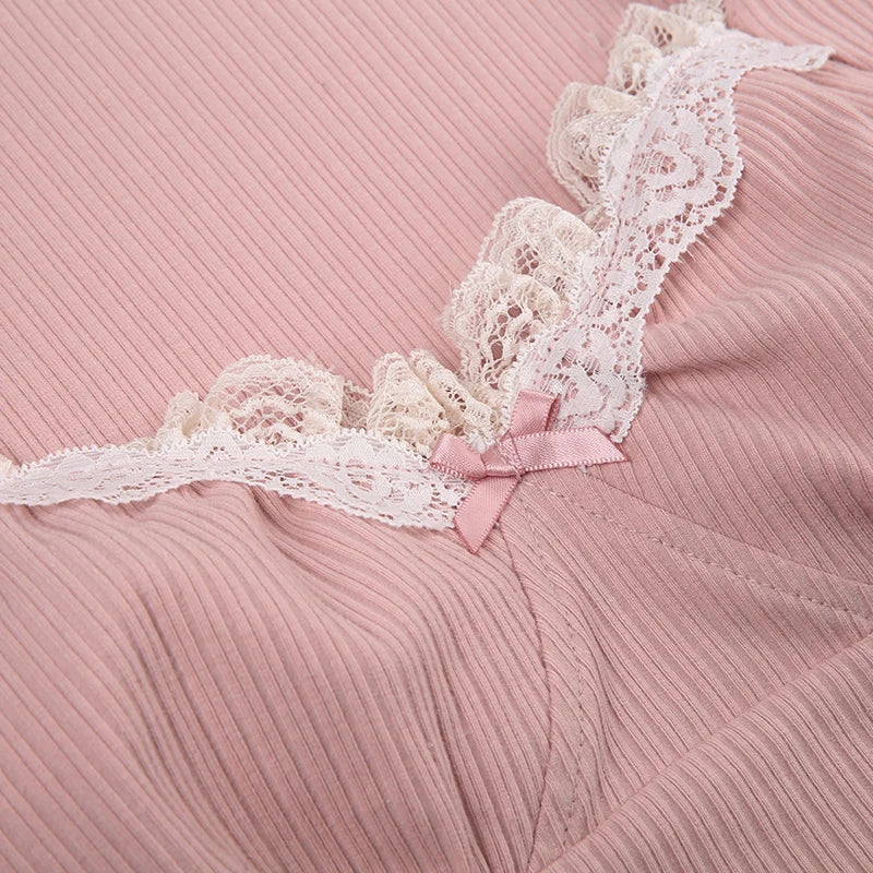 Pink Lace Bow Coquette Top My Store