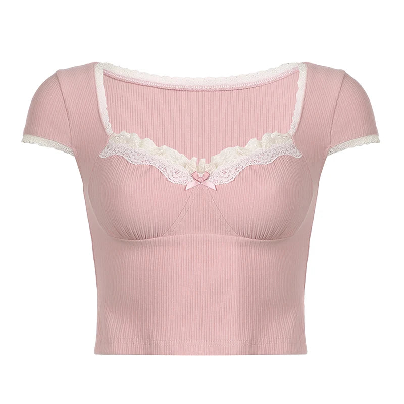 Pink Lace Bow Coquette Top My Store