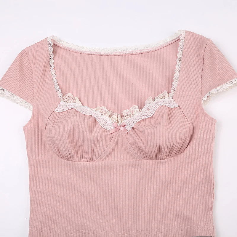 Pink Lace Bow Coquette Top My Store