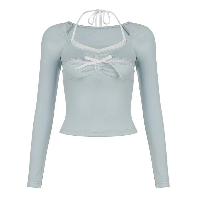 Blue Long Sleeve Coquette Top Solanj Studio