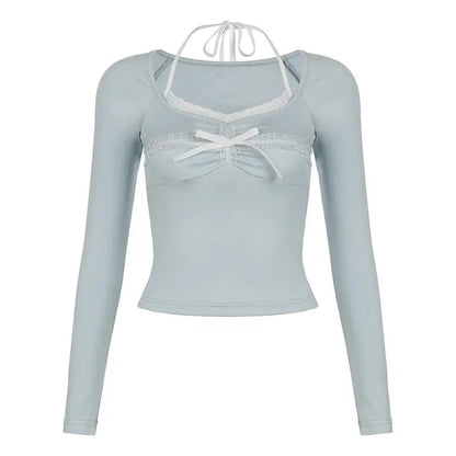 Blue Long Sleeve Coquette Top Solanj Studio