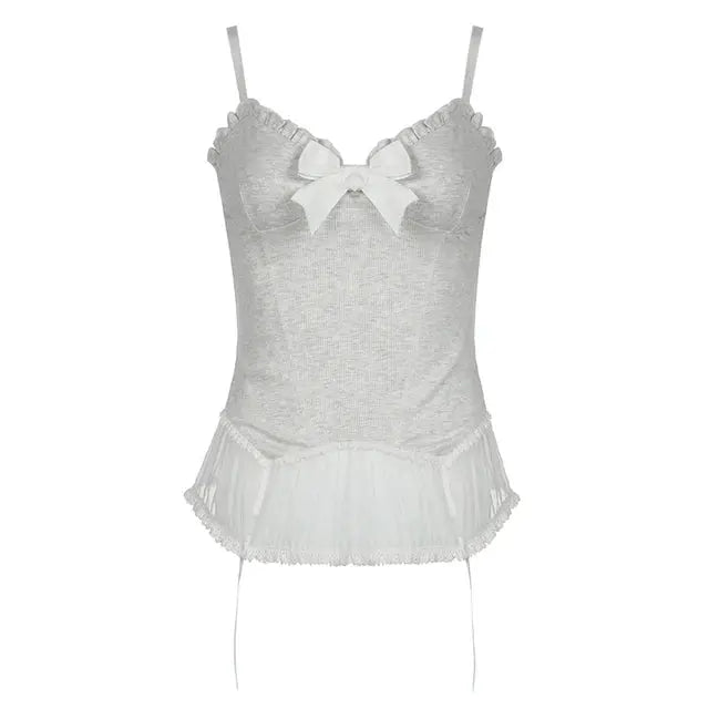 White Coquette Lace Bow Top My Store