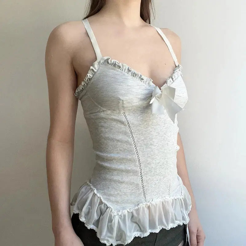 White Coquette Lace Bow Top My Store