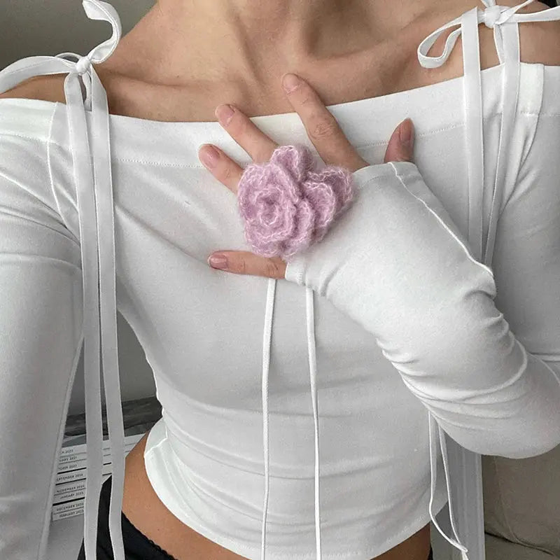 White Coquette Long Sleeve Bow Top My Store