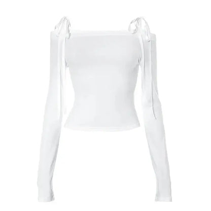 White Coquette Long Sleeve Bow Top My Store