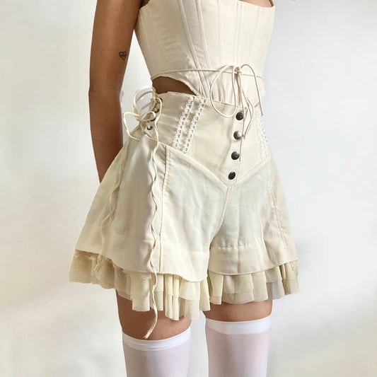 High Waist Coquette Ruffle Shorts Skirt Solanj Studio