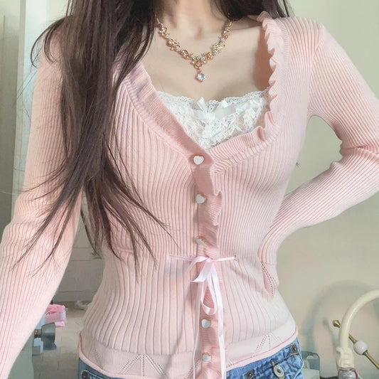 Coquette Long Sleeve Pink Bow Top My Store