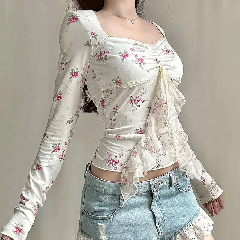 Coquette Floral Long Sleeve Lace Top Solanj Studio