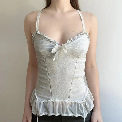 White Coquette Lace Bow Top My Store