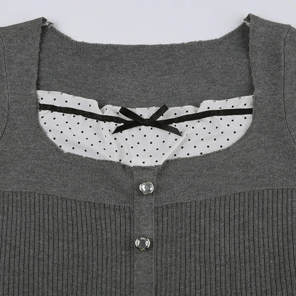 Gray Bow Coquette Top My Store