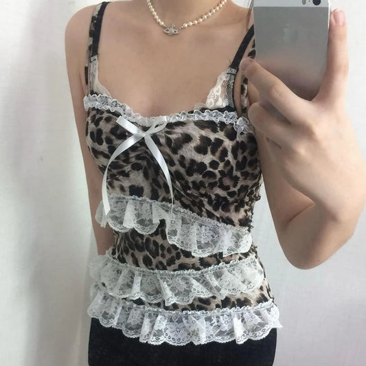 Leopard Lace Coquette Top My Store