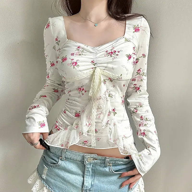 Coquette Floral Long Sleeve Lace Top Solanj Studio